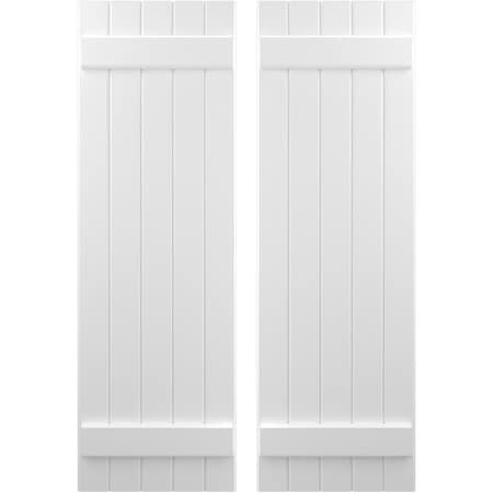 Americraft 5-Board (2 Batten) Exterior Real Wood Joined Board-n-Batten Shutters, ARW101BB518X55WHH